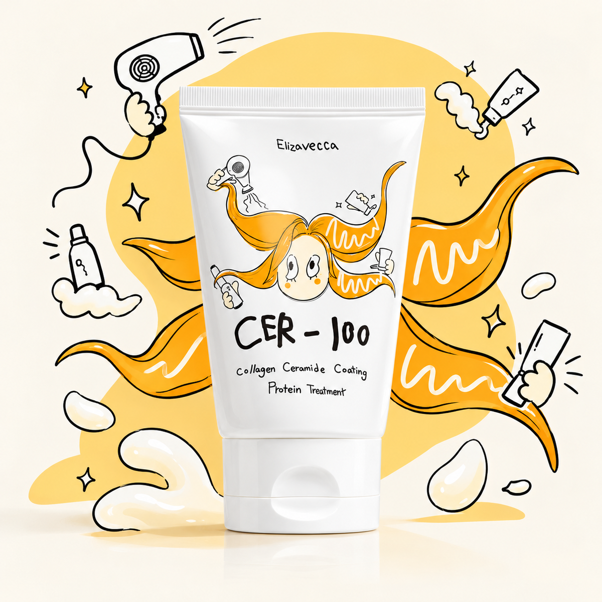 Elizavecca CER-100 Collagen Ceramide Coating Protein Treatment - kolagēna keramīda pārklājuma proteīna līdzeklis, matu maska