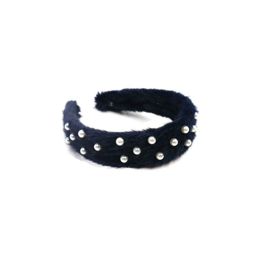 MATU STĪPA FLUFFY 3CM DIADĒMA PŪKAINA MELNA AR PĒRLĒM
